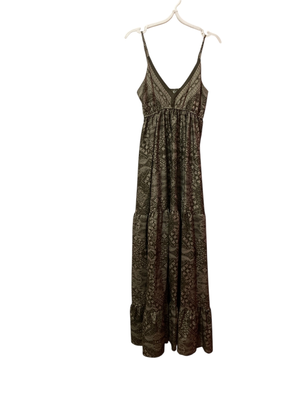Emery Rose Boho Maxi Dress Olive Green Paisley